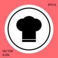 Black Chef hat icon isolated on red background. Cooking symbol. Cooks hat. White circle button. Vector Illustration Royalty Free Stock Photo