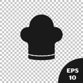 Black Chef hat icon isolated on transparent background. Cooking symbol. Cooks hat. Vector Royalty Free Stock Photo