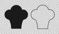 Black Chef hat icon isolated on transparent background. Cooking symbol. Cooks hat. Vector Royalty Free Stock Photo