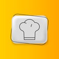 Black Chef hat icon isolated on yellow background. Cooking symbol. Cooks hat. Silver rectangle button. Vector Royalty Free Stock Photo