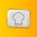 Black Chef hat icon isolated on yellow background. Cooking symbol. Cooks hat. Silver rectangle button. Vector Royalty Free Stock Photo