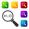 Black Chemical formula for water drops H2O shaped icon isolated on white background. Set icons in color square buttons Royalty Free Stock Photo