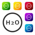 Black Chemical formula for water drops H2O shaped icon isolated on white background. Set icons in color square buttons Royalty Free Stock Photo