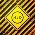 Black Chemical formula for water drops H2O shaped icon isolated on yellow background. Warning sign. Vector Illustration Royalty Free Stock Photo