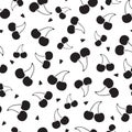 Black cherries on white background. Vector seamless pattern