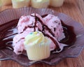 Miniature cupcake and black cherry ice cream Royalty Free Stock Photo