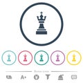 Black chess king flat color icons in round outlines