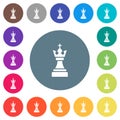 Black chess king flat white icons on round color backgrounds Royalty Free Stock Photo