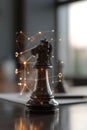 Black Chess Knight with Digital Connections and Abstract Graphics Royalty Free Stock Photo