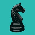 Black Chess Knight Horse sign isolated on a green background.  Vector illustration Royalty Free Stock Photo