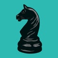 Black Chess Knight Horse sign isolated on a green background.  Vector illustration. Royalty Free Stock Photo