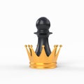 Black chess pawn standing inside a giant golden crown on a white background Royalty Free Stock Photo