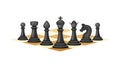Black Chess Piece or Chessman with King and Queen Standing in Row Vector Illustration