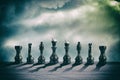 Black chess pieces, against the background of the cloudy sky. The concept of a strategy game, business. Abstraction. Business, Royalty Free Stock Photo