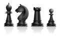 Black chess pieces bishop, knight, rook, pawn