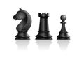 Black Chess Pieces Knight, Rook, Pawn. Vector Icon