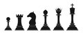 Black chess pieces. Queen pawn and king isolated. Chessboard elements, abstract professional table game horse, knight Royalty Free Stock Photo