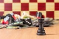 Black chess rook on the blurred background of other objects for popular board games Royalty Free Stock Photo