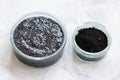 Black chia pudding with activated charcoal powder Royalty Free Stock Photo