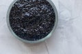 Black chia pudding with activated charcoal powder Royalty Free Stock Photo