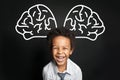 Black child boy with big brain laughing Royalty Free Stock Photo