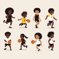 black children basketball vector flat isolated illustration