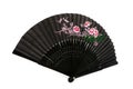 Black chinese hand fan over white