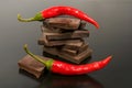 Black chocolate with red hot pepper Royalty Free Stock Photo