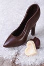 Black chocolate shoe with candy hearts