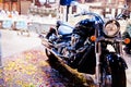 Black chopper motorcycle at opened new store Royalty Free Stock Photo