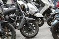 Black chopper with other motorbikes on street Royalty Free Stock Photo