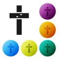 Black Christian cross icon isolated on white background. Church cross. Set icons in color circle buttons. Vector Royalty Free Stock Photo
