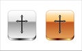 Black Christian cross icon isolated on white background. Church cross. Silver-gold square button. Vector Illustration. Royalty Free Stock Photo