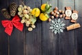 Black Christmas Background with empty copy space. Grapes, tangerine and nuts. Royalty Free Stock Photo