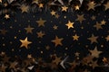 Black Christmas background with golden stars and pine branches. 3d rendering. Generative AI Royalty Free Stock Photo