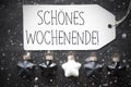 Black Christmas Balls, Snowflakes, Schoenes Wochenende Means Happy Weekend Royalty Free Stock Photo