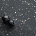 Black Christmas baubles with snow glitter shine, luxury brand winter holiday card