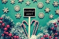 Black Christmas Sign,Lights, Text Goodbye 2019, Retro Look Royalty Free Stock Photo