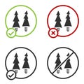 Black Christmas tree icon isolated on white background. Merry Christmas and Happy New Year. Circle button. Vector Royalty Free Stock Photo