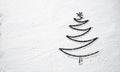 Black Christmas tree on snowy flour background. Top view Royalty Free Stock Photo