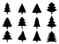 Black christmas trees set isolated on white background. Christmas tree silhouettes. Design of christmas tree for posters, banners Royalty Free Stock Photo