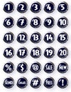 Black Chrome Round Buttons White Numbers and other Symbols