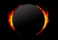 Black circle frame with fire flames on black background Royalty Free Stock Photo