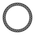 Black circle frame, with a bold white wavy line