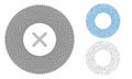 Black circle with repeated element in center. Blue and grey colors and sizes randomly. Cross vector background