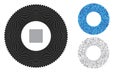 Black circle with repeated element in center. Blue and grey colors and sizes randomly. Squares vector background