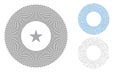 Black circle with repeated element in center. Blue and grey colors and sizes randomly. Star vector background