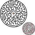 Black circle vector maze isolated on white background. Black labyrinth with one right way. Vector maze icon. Labyrinth symbol