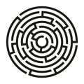 Black circle vector maze isolated on white background. Labyrinth with three entrances and one target. Vector maze icon Royalty Free Stock Photo