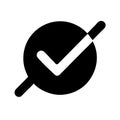 Black circle with white check mark and diagonal line indicating cancellation Royalty Free Stock Photo